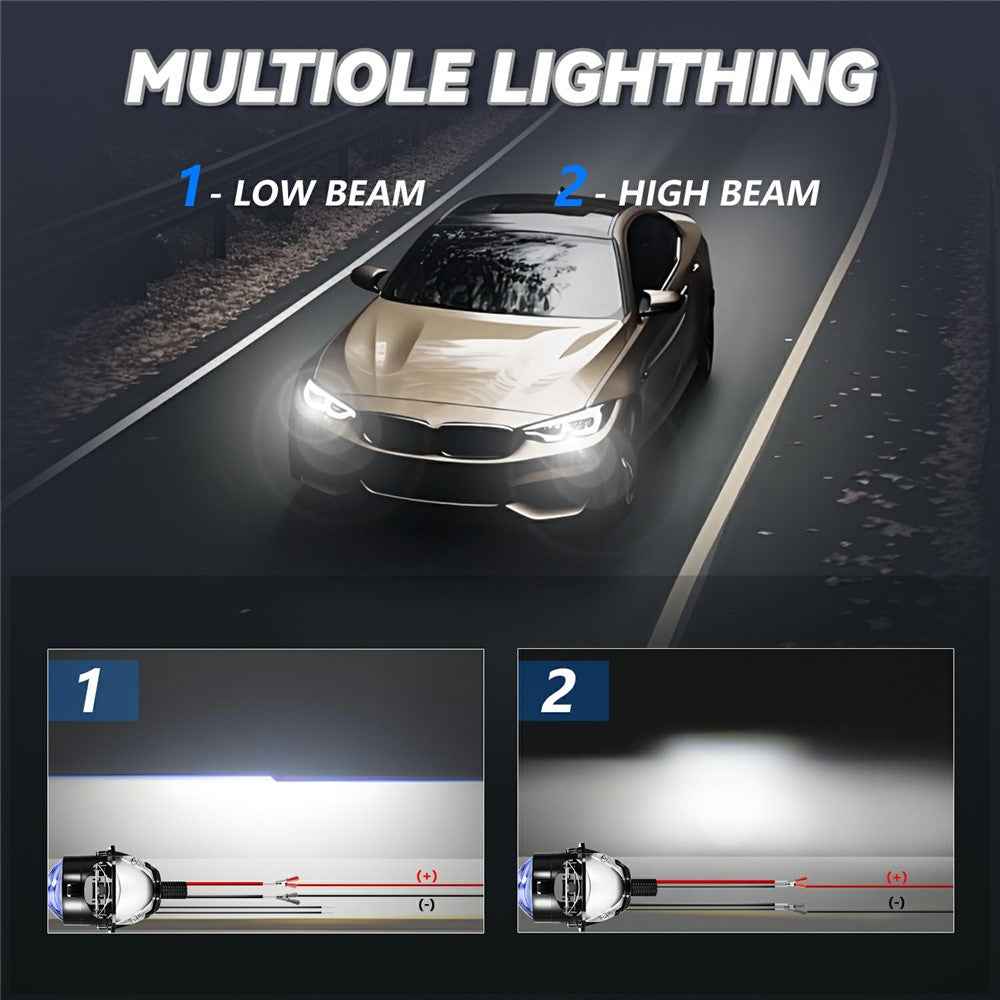 T02 1Pc 2.5 Inch Blue Film Lens Glare Free High Brightness Spotlight High Low Beam Car Headlight