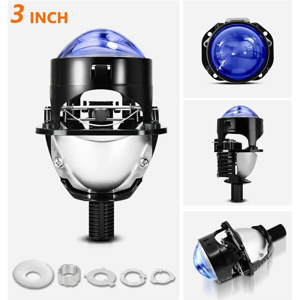 T02 1Pc 2.5 Inch Blue Film Lens Glare Free High Brightness Spotlight High Low Beam Car Headlight