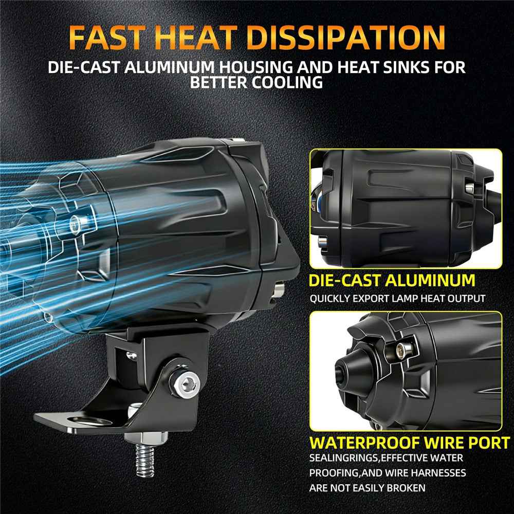 S8 2Pcs 40W High Low Beam Motorcycle Spotlight LED Auxiliary Lights Kit with Wire Harness Switch