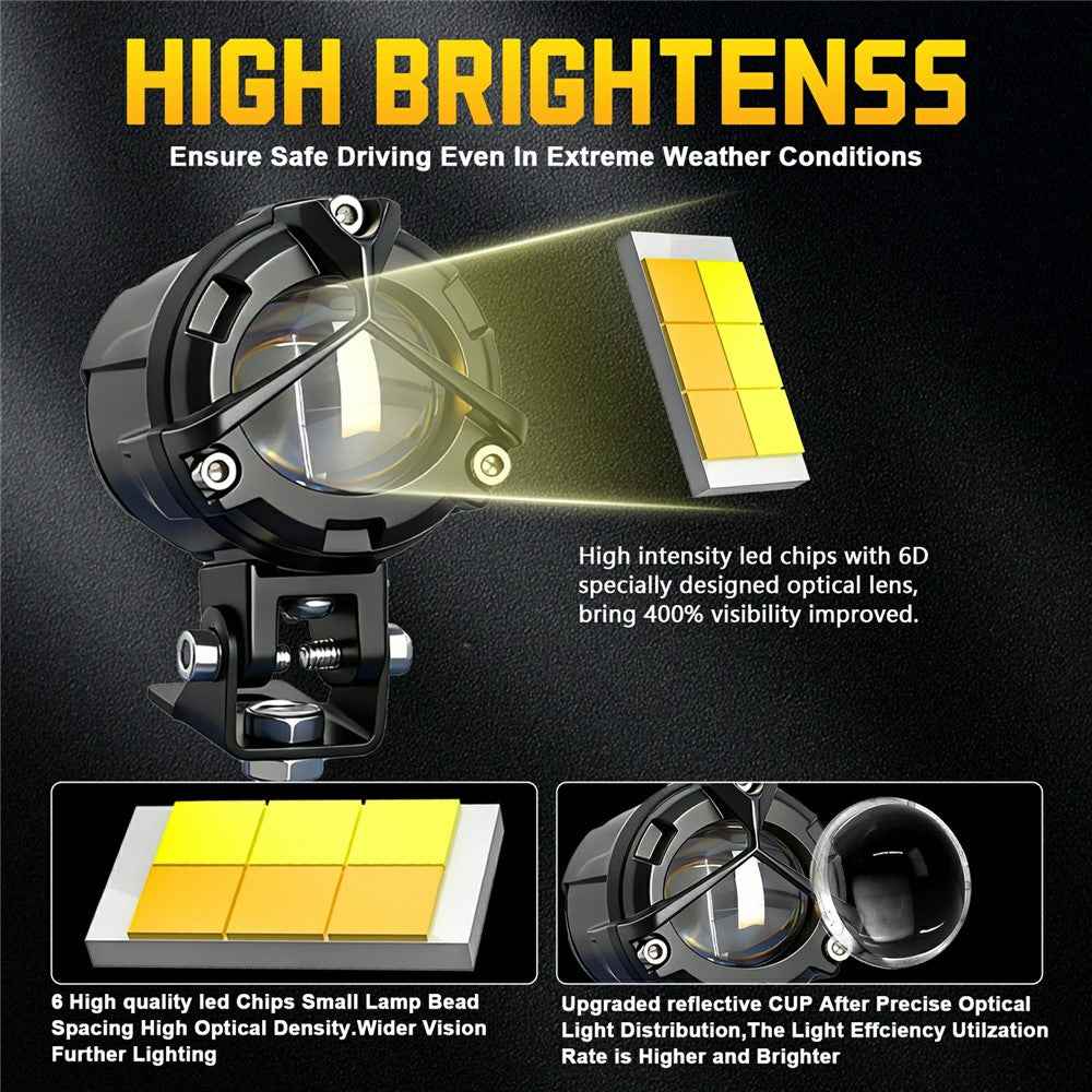 S8 1Pc 20W Motorcycle Spotlight Dual Color Temperature LED Auxiliary Lamp IP68 Waterproof