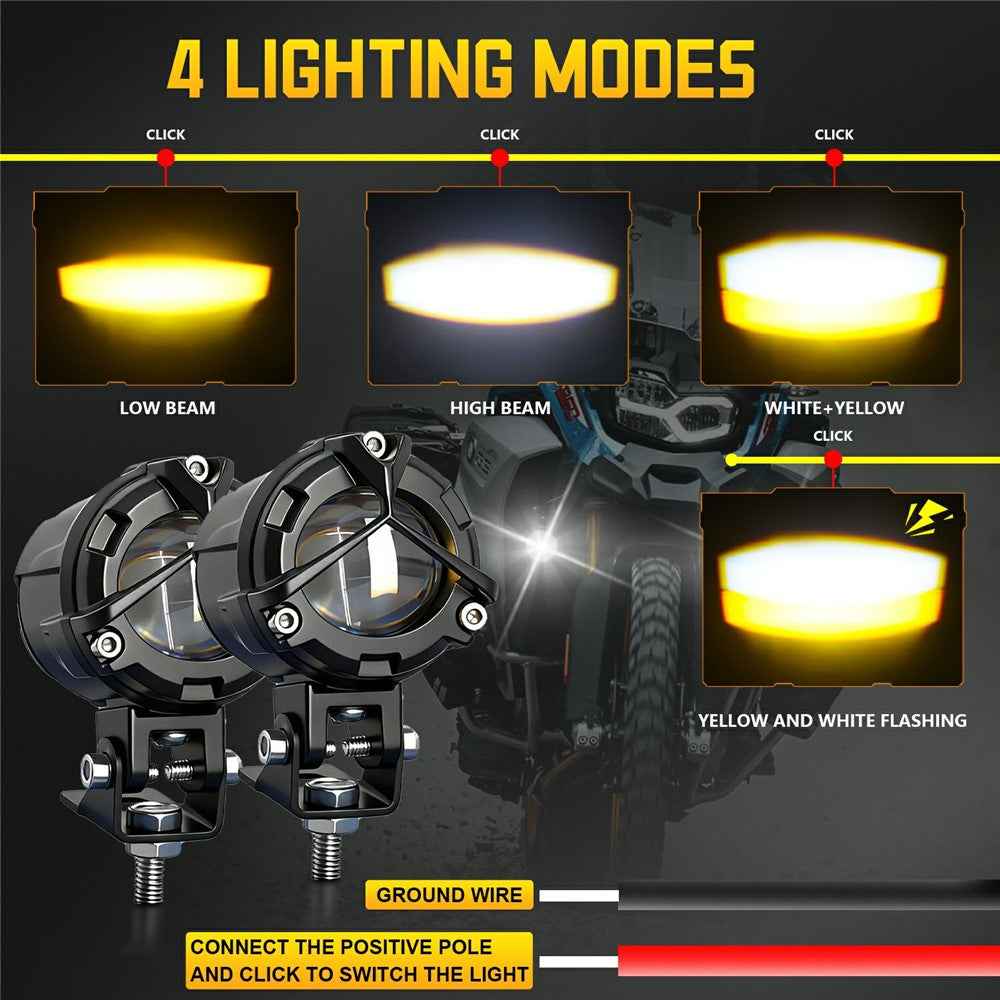 S8 1Pc 20W Motorcycle Spotlight Dual Color Temperature LED Auxiliary Lamp IP68 Waterproof