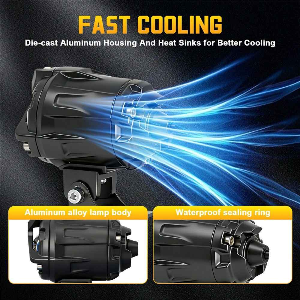S8 1Pc 20W Motorcycle Spotlight Dual Color Temperature LED Auxiliary Lamp IP68 Waterproof