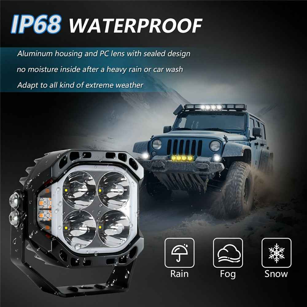 E8 1Pc 40W LED Off-Road Spotlight IP68 Waterproof Aviation Grade Aluminum Alloy Angel Eyes Car Flood Lamp