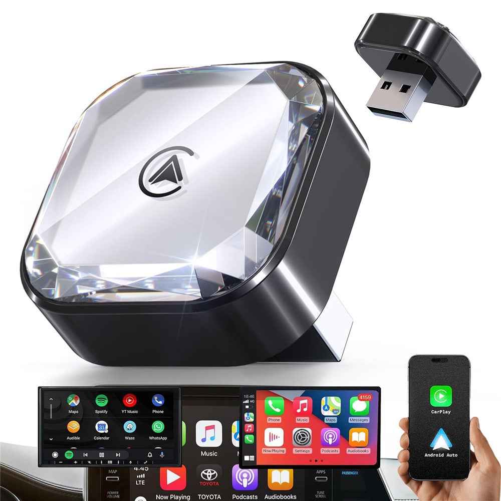 2 in 1 Wireless CarPlay and Android Auto Adapter Wired to Wireless Converter Built-in Wired Car Play / Android Auto