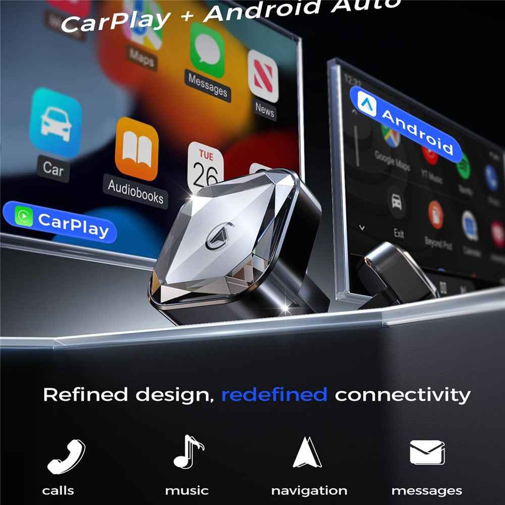 2 in 1 Wireless CarPlay and Android Auto Adapter Wired to Wireless Converter Built-in Wired Car Play / Android Auto