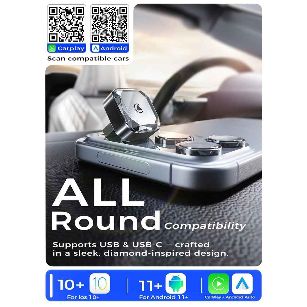 2 in 1 Wireless CarPlay and Android Auto Adapter Wired to Wireless Converter Built-in Wired Car Play / Android Auto