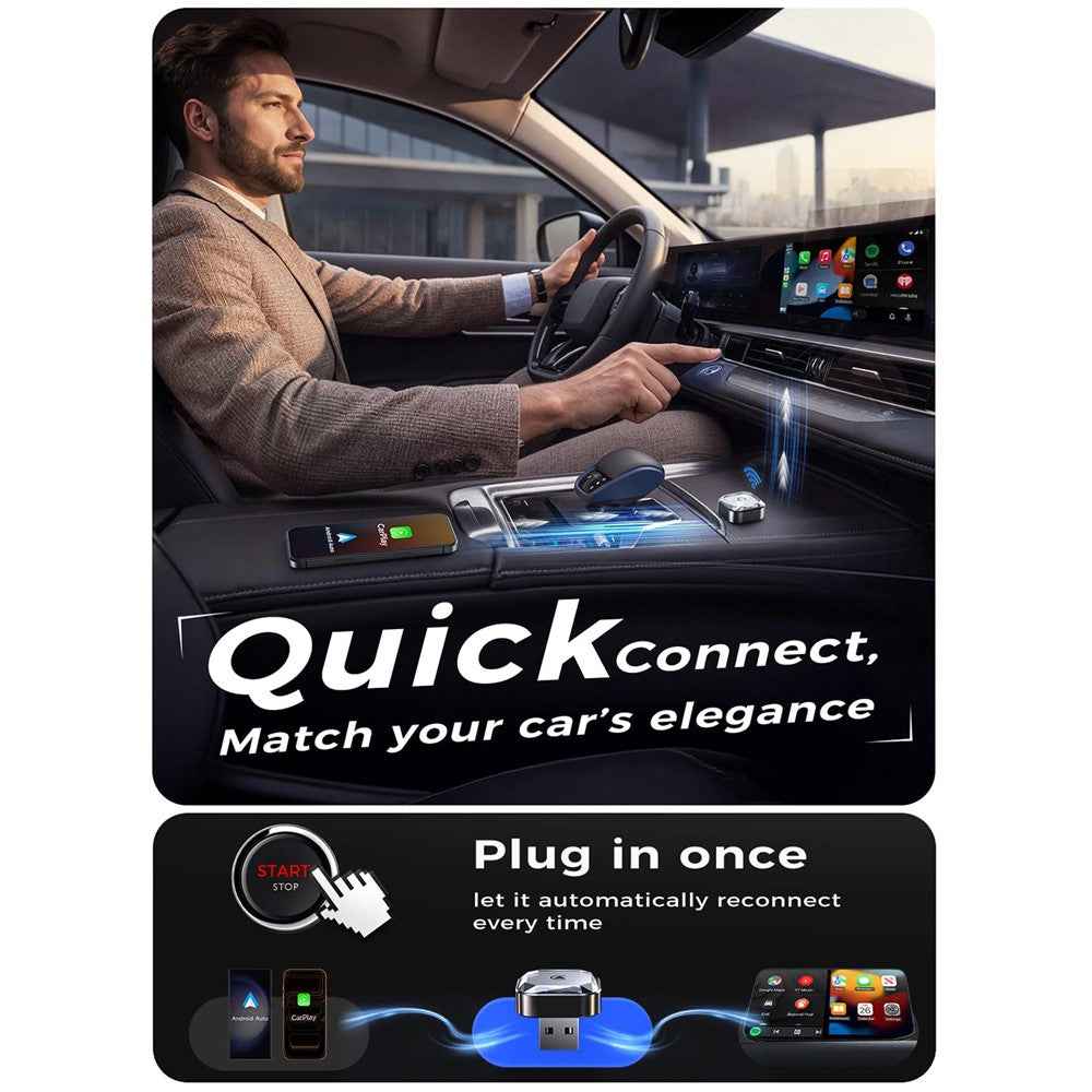 2 in 1 Wireless CarPlay and Android Auto Adapter Wired to Wireless Converter Built-in Wired Car Play / Android Auto