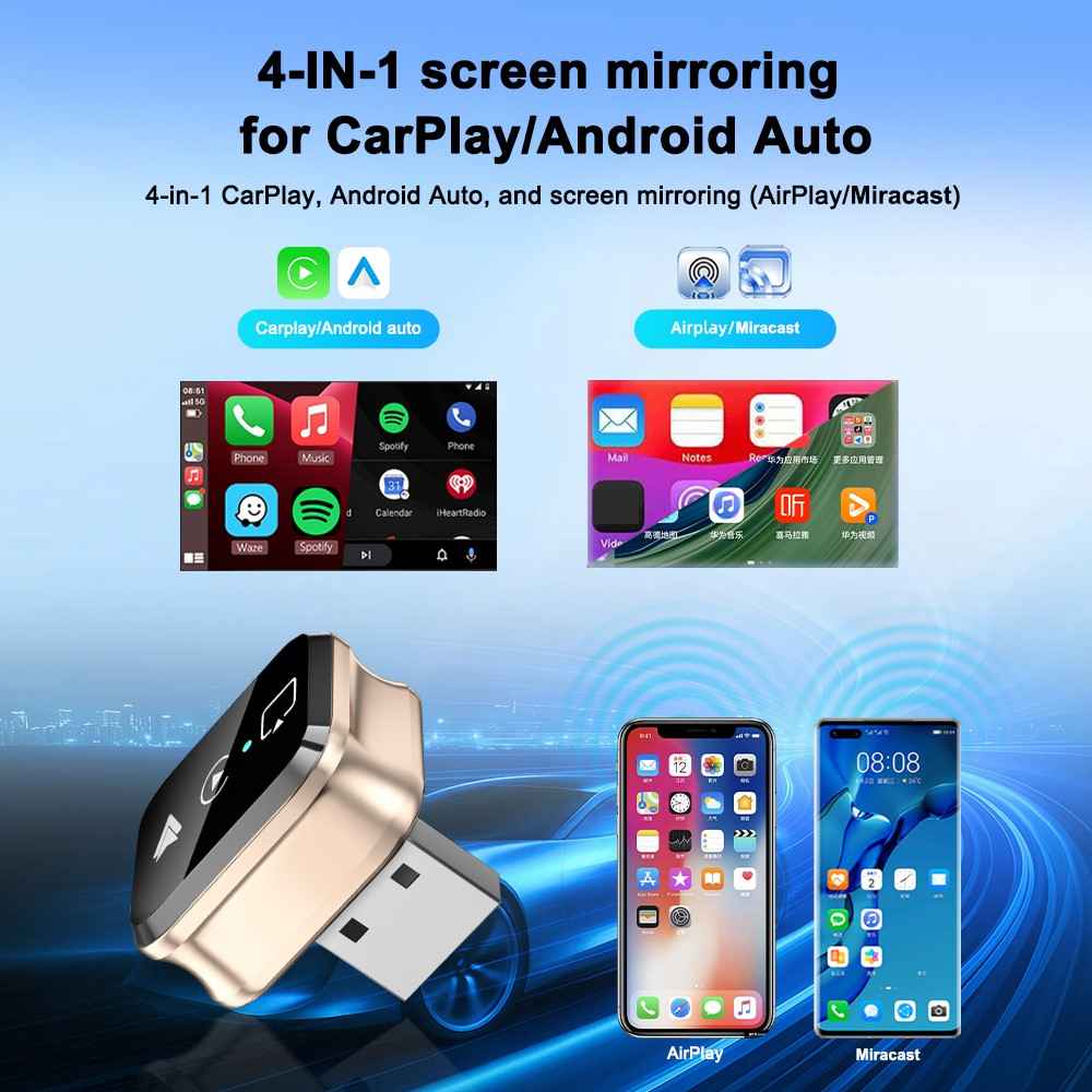 M70 4 in 1 Smart Screen Mirroring Adapter Car Play  /  Android Auto Wired to Wireless Converter for AirPlay  /  Miracast