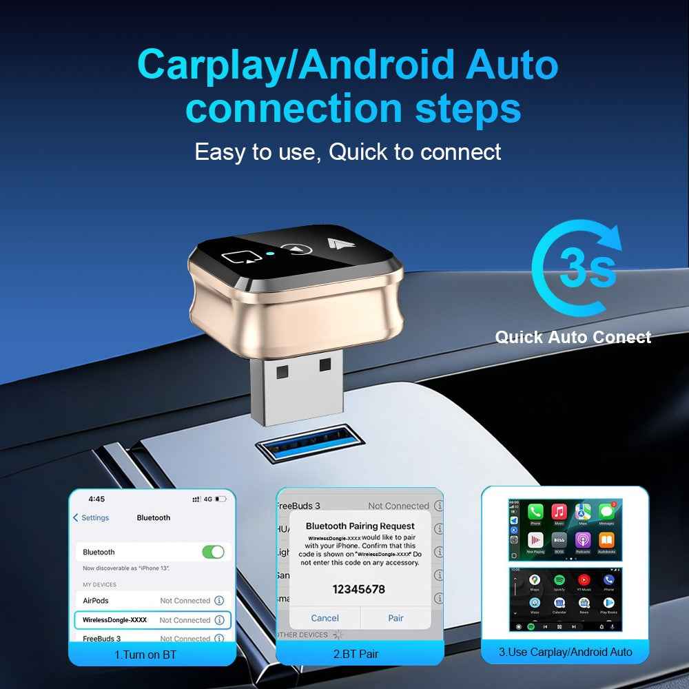 M70 4 in 1 Smart Screen Mirroring Adapter Car Play  /  Android Auto Wired to Wireless Converter for AirPlay  /  Miracast