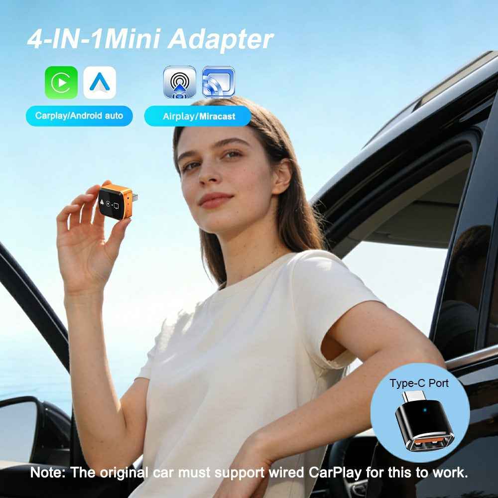 M71 4 in 1 Smart Screen Mirroring Adapter AirPlay  /  Miracast for Vehicles Car Play  /  Android Auto Wired to Wireless Converter - Orange