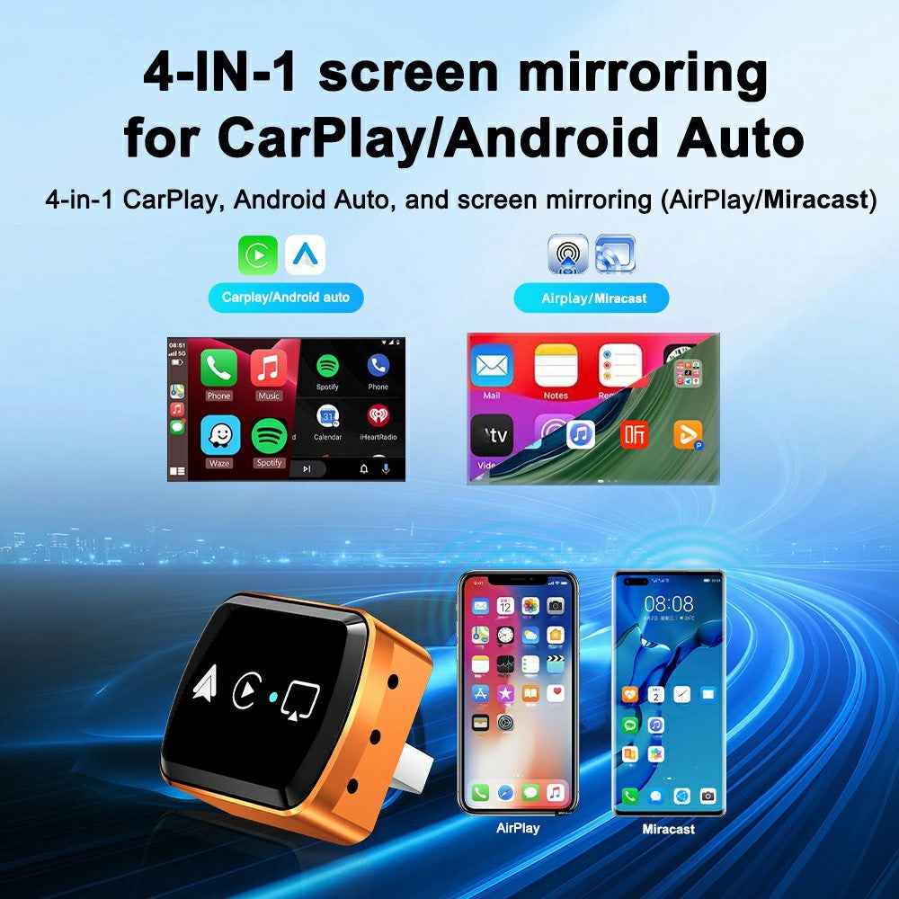 M71 4 in 1 Smart Screen Mirroring Adapter AirPlay  /  Miracast for Vehicles Car Play  /  Android Auto Wired to Wireless Converter - Orange