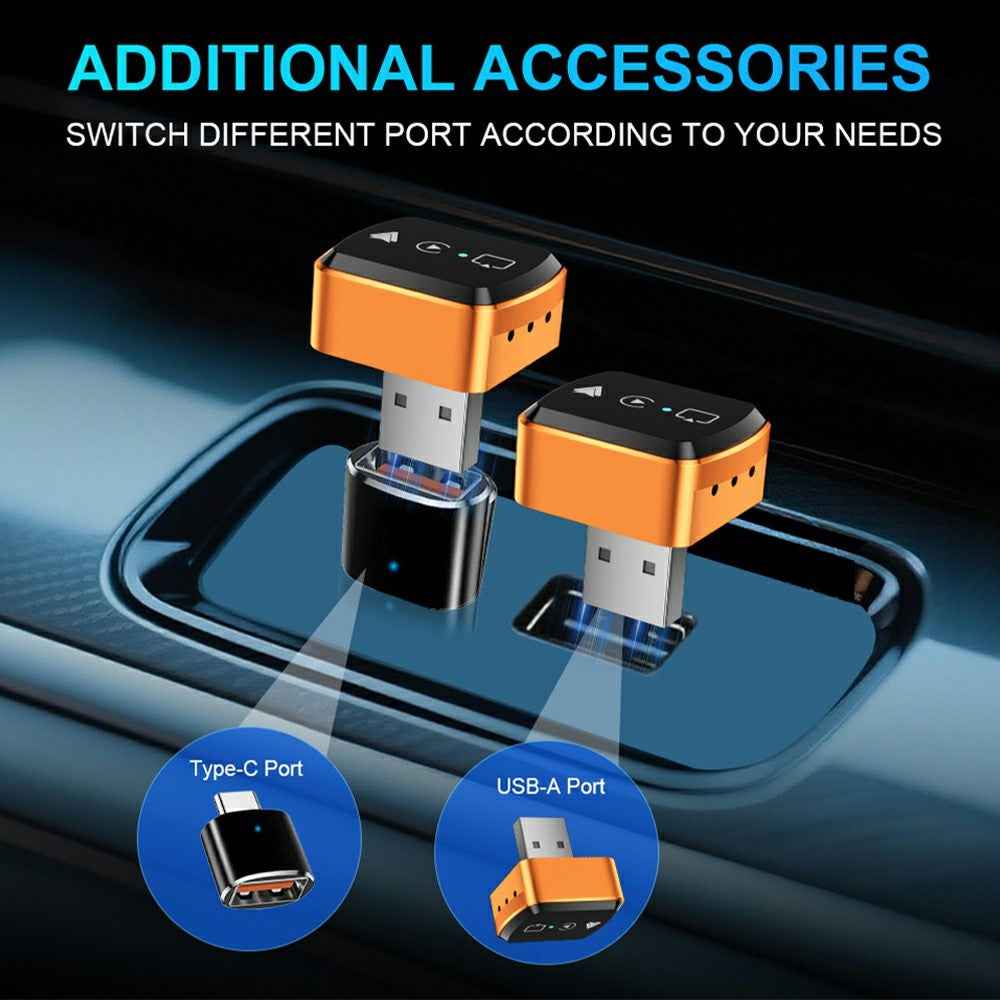 M71 4 in 1 Smart Screen Mirroring Adapter AirPlay  /  Miracast for Vehicles Car Play  /  Android Auto Wired to Wireless Converter - Orange