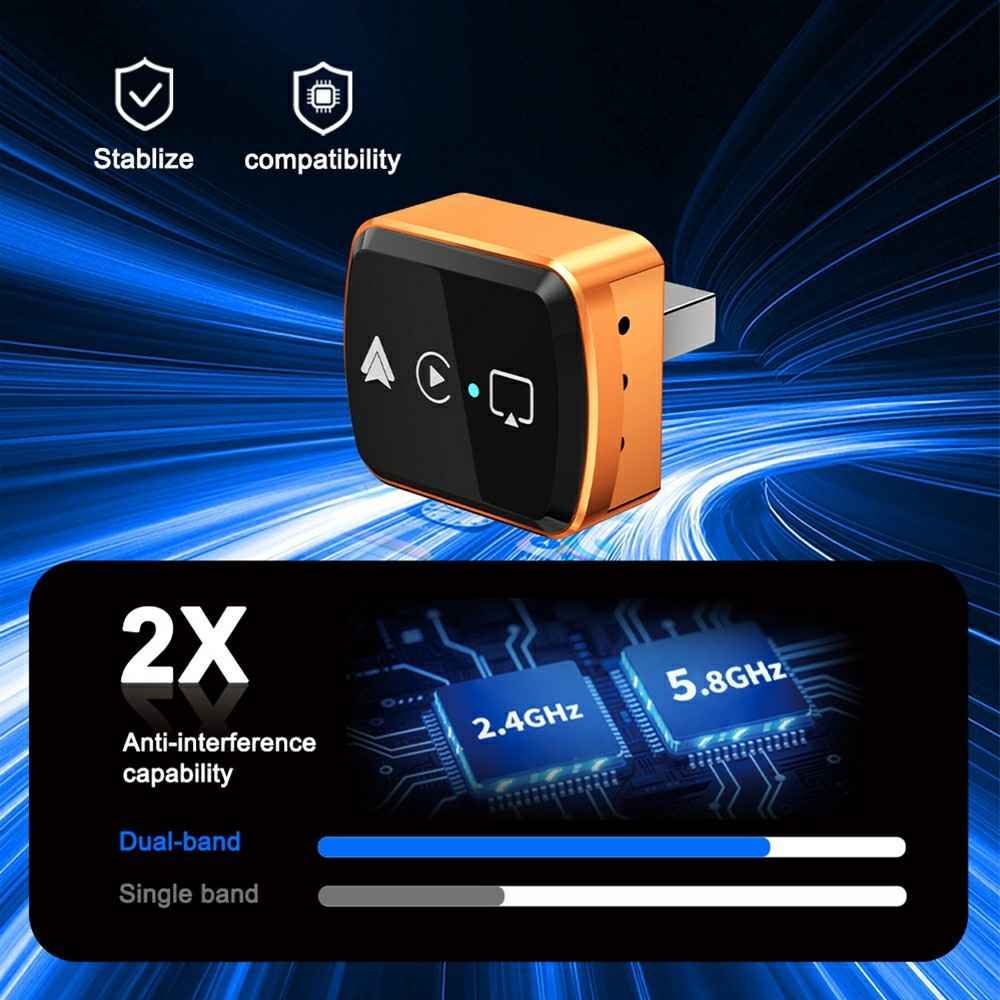 M71 4 in 1 Smart Screen Mirroring Adapter AirPlay  /  Miracast for Vehicles Car Play  /  Android Auto Wired to Wireless Converter - Orange