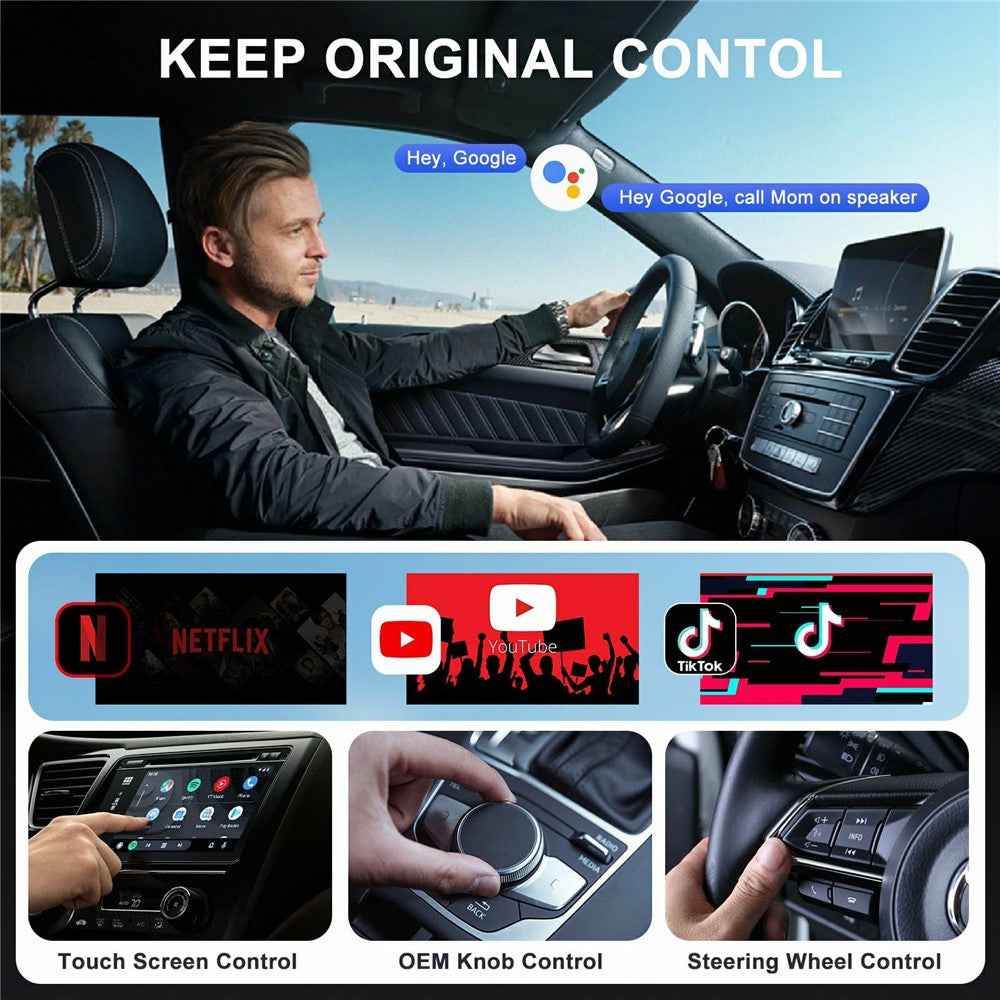 TYS-4222M 3 in 1 Mirror Wireless Car Play Adapter for Car Play / Android Auto Vehicles Wired to Wireless Converter Support Airplay - Black