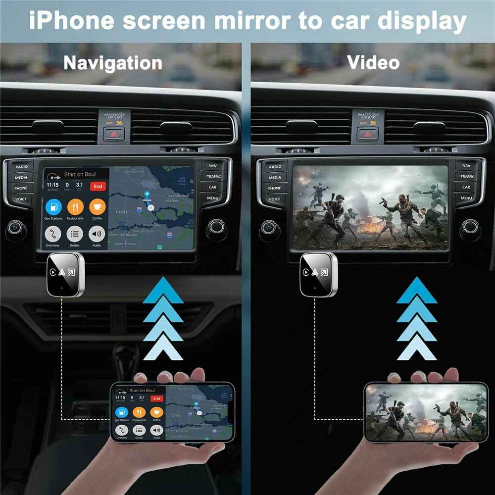 TYS-4222M 3 in 1 Mirror Wireless Car Play Adapter for Car Play / Android Auto Vehicles Wired to Wireless Converter Support Airplay - Black
