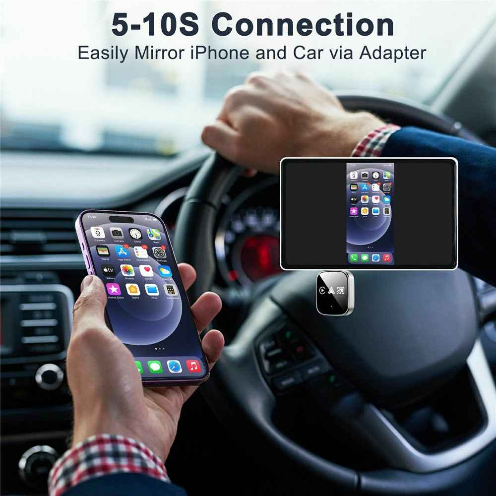TYS-4222M 3 in 1 Mirror Wireless Car Play Adapter for Car Play / Android Auto Vehicles Wired to Wireless Converter Support Airplay - Black