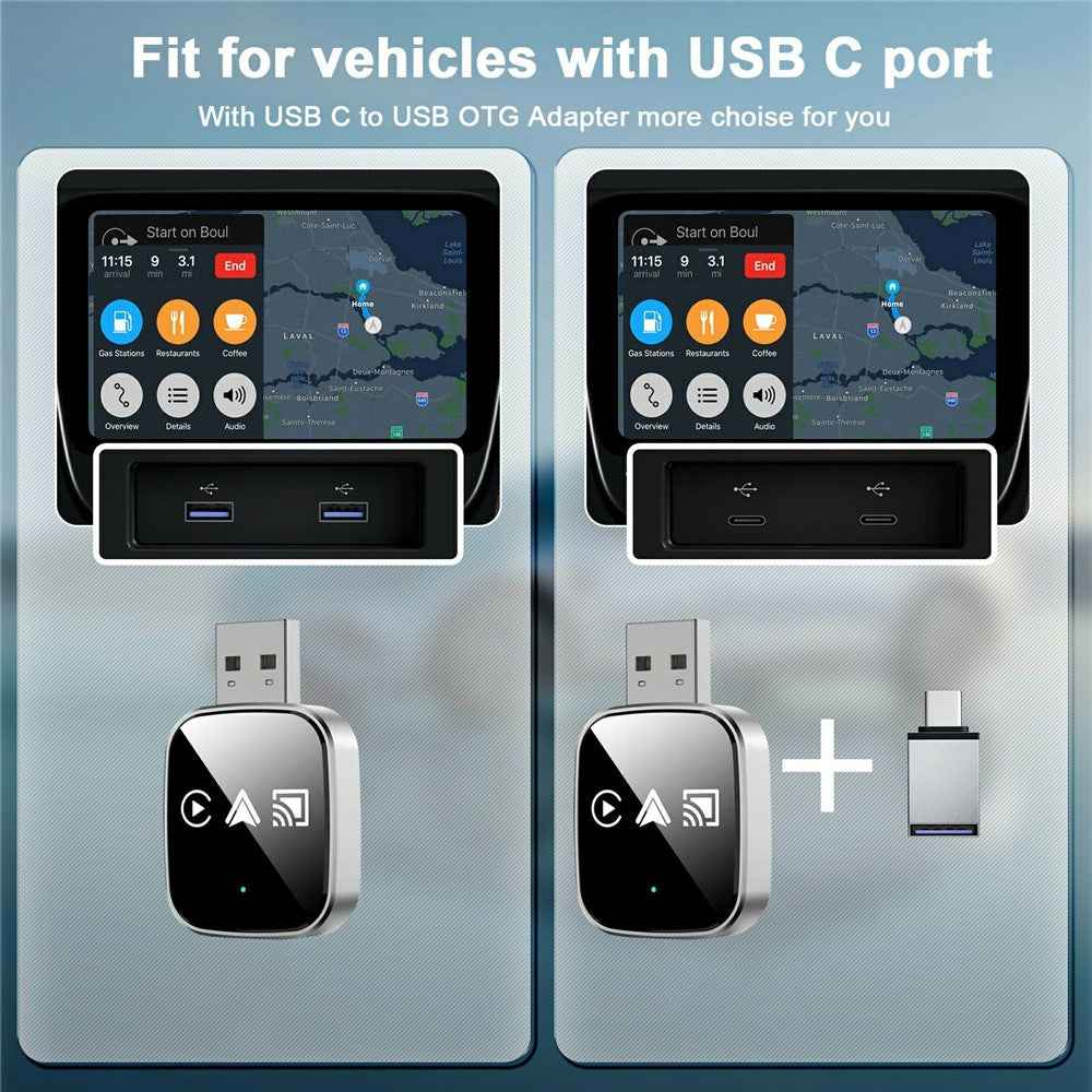 TYS-4222M 3 in 1 Mirror Wireless Car Play Adapter for Car Play / Android Auto Vehicles Wired to Wireless Converter Support Airplay - Black