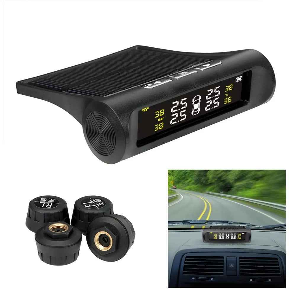 T26 Solar Powered TPMS Buzzer Alert Tire Pressure Monitoring System with 4 External Sensors, Basic Version