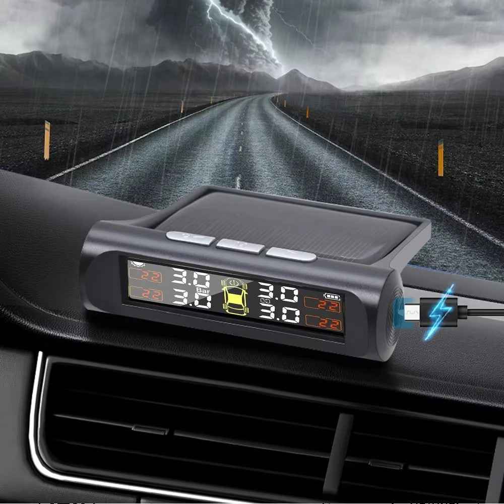 T26 Solar Powered TPMS Buzzer Alert Tire Pressure Monitoring System with 4 External Sensors, Basic Version