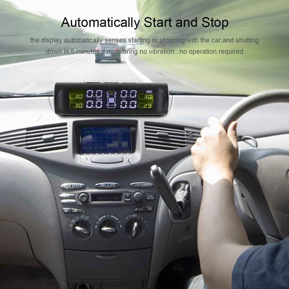 T26 Solar Powered TPMS Buzzer Alert Tire Pressure Monitoring System with 4 External Sensors, Basic Version