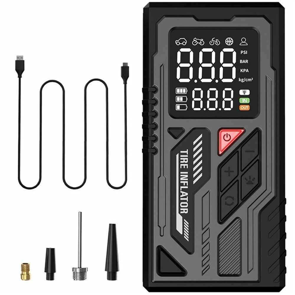 ATJ-026 150PSI Portable Wireless Tire Inflator Air Pump with LED Display / Fast Inflation / Auto Shut-Off for Car / Bike / Motorcycle - Black