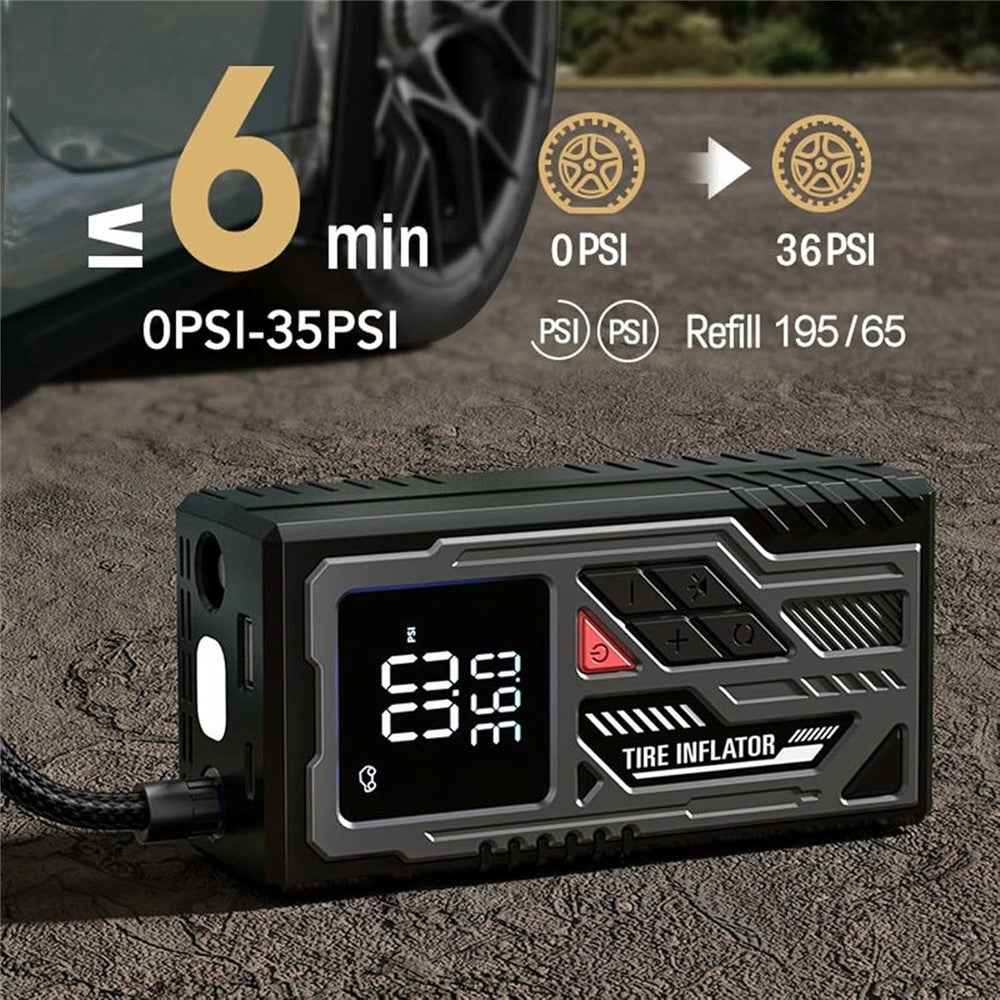 ATJ-026 150PSI Portable Wireless Tire Inflator Air Pump with LED Display / Fast Inflation / Auto Shut-Off for Car / Bike / Motorcycle - Black