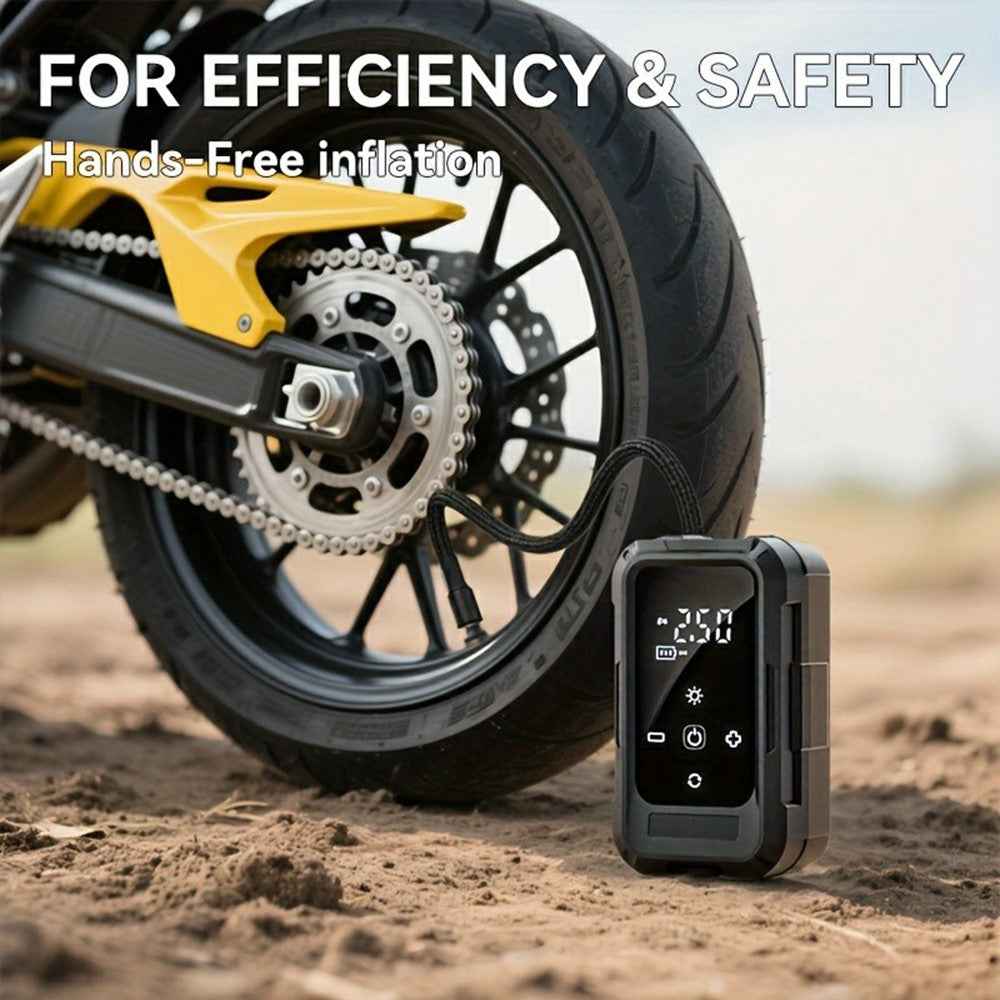 Wireless Car Air Pump Portable Electric Smart Tire Inflator with Digital Display / LED Light for Vehicle / Bicycle / Off-Road - Black