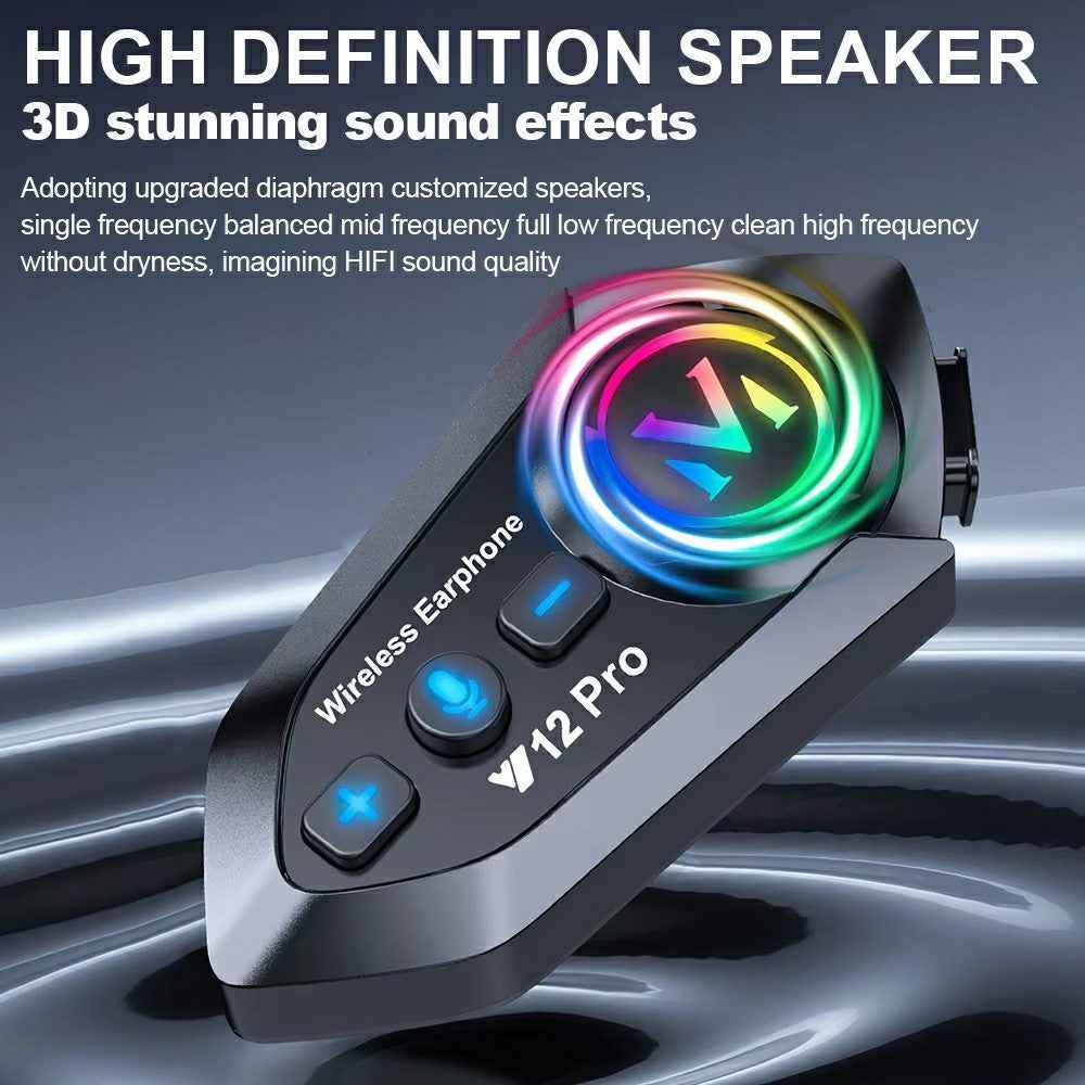 Y12 Pro Motorcycle Helmet Intercom Headset Wireless Hands-Free Earphones Hard Microphone for Riding - Black