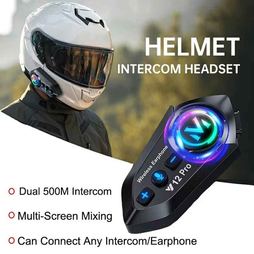 Y12 Pro Motorcycle Helmet Intercom Headset Wireless Hands-Free Earphones Hard Microphone for Riding - Black
