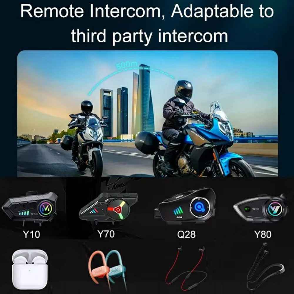 Y12 Pro Motorcycle Helmet Intercom Headset Wireless Hands-Free Earphones Hard Microphone for Riding - Black