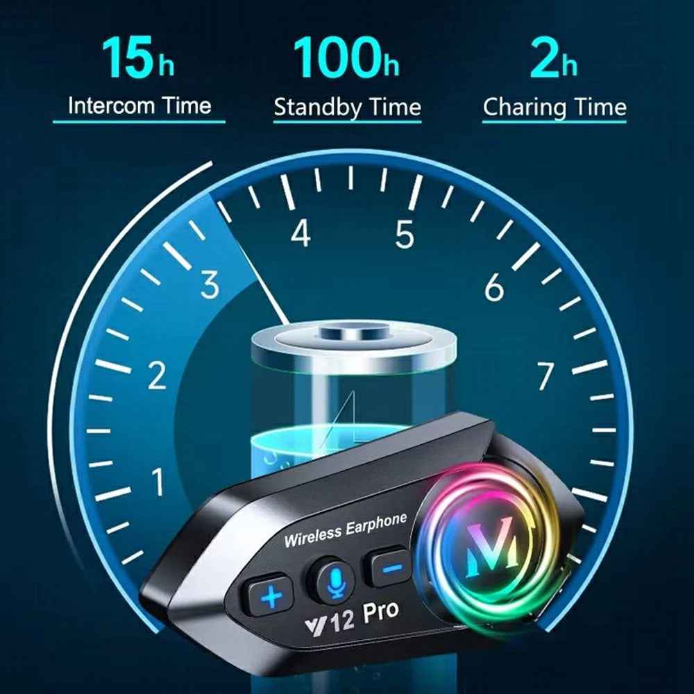 Y12 Pro Motorcycle Helmet Intercom Headset Wireless Hands-Free Earphones Hard Microphone for Riding - Black