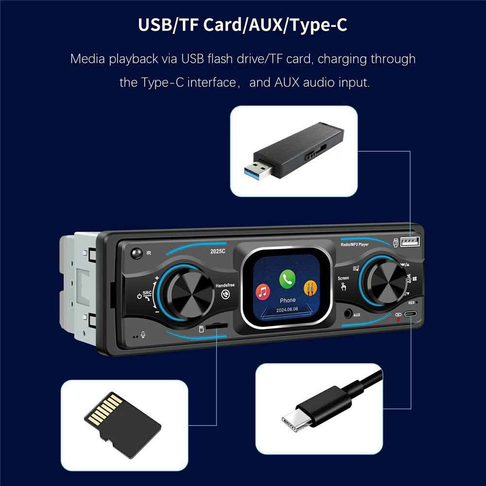 2025C Single DIN Car Stereo MP3 Player with 2.2 Inch Touch Screen Bluetooth-compatible Speaker FM Radio