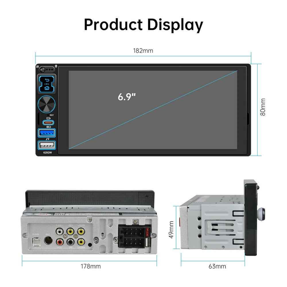 6292W 6.9 Inch Touchscreen Single DIN Car Stereo Radio Bluetooth-compatible Wireless CarPlay Android Auto FM Radio