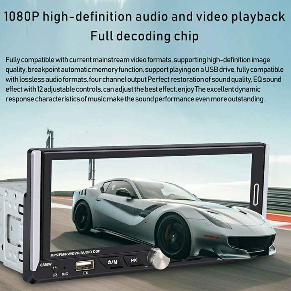 6280W 6.9 Inch Touch Screen Single DIN Car Stereo Receiver Wireless CarPlay Android Auto Bluetooth-compatible Multimedia Player