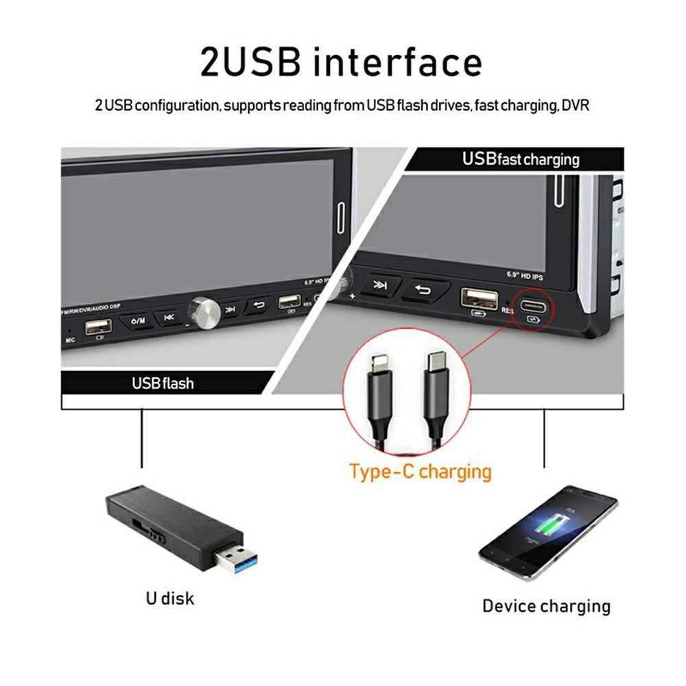 6280W 6.9 Inch Touch Screen Single DIN Car Stereo Receiver Wireless CarPlay Android Auto Bluetooth-compatible Multimedia Player