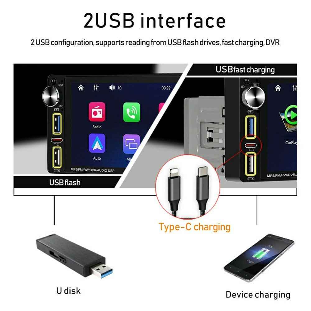 6290W 6.9 Inch Touch Screen Single Din Car Stereo Radio CarPlay Android Auto Bluetooth-compatible MP5 Player