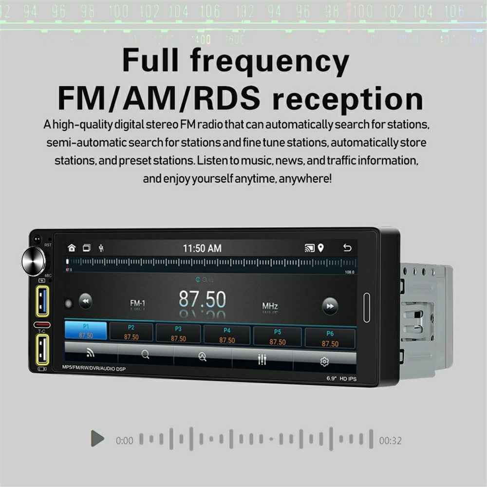 6290W 6.9 Inch Touch Screen Single Din Car Stereo Radio CarPlay Android Auto Bluetooth-compatible MP5 Player