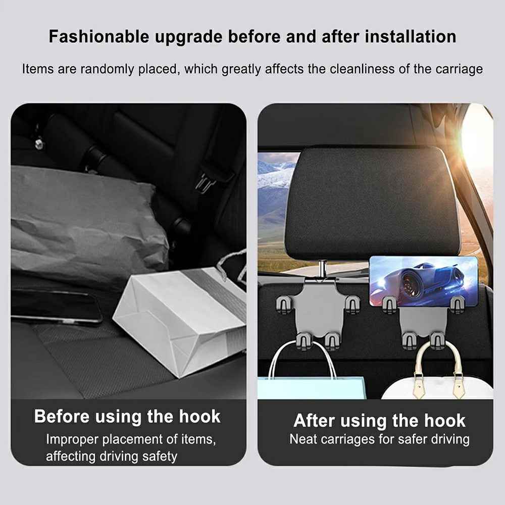Car Seat Back Hook Multi-Functional Creative Storage Organizer for Car Interior Rear Seat Car Phone Holder - Black