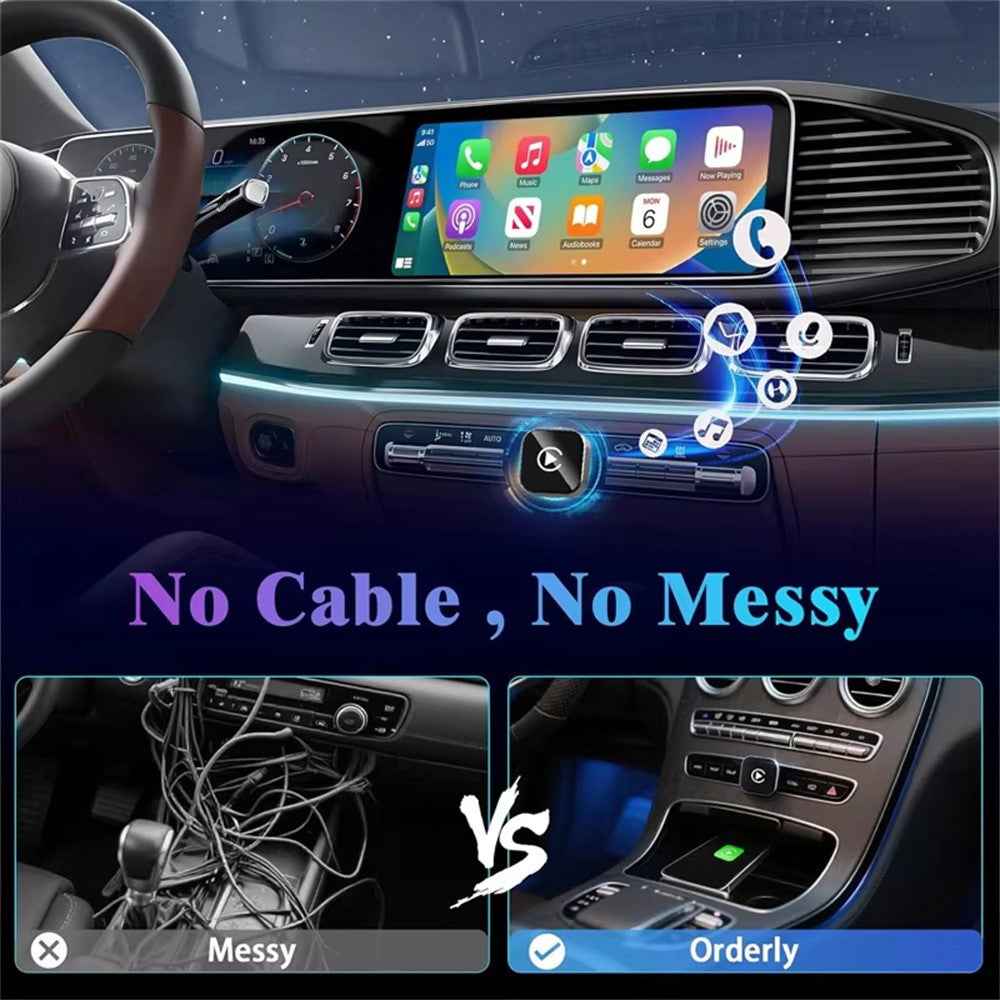Q1A Wired to Wireless Carplay  /  Android Auto 2 in 1 Dongle Auto Connect Mini Adapter - Silver+White Symbol