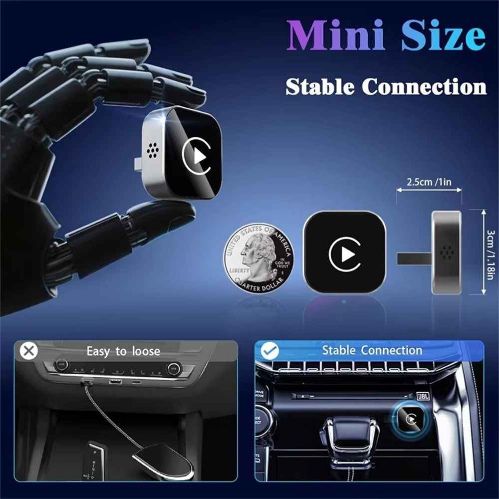 Q1A Wired to Wireless Carplay  /  Android Auto 2 in 1 Dongle Auto Connect Mini Adapter - Silver+White Symbol