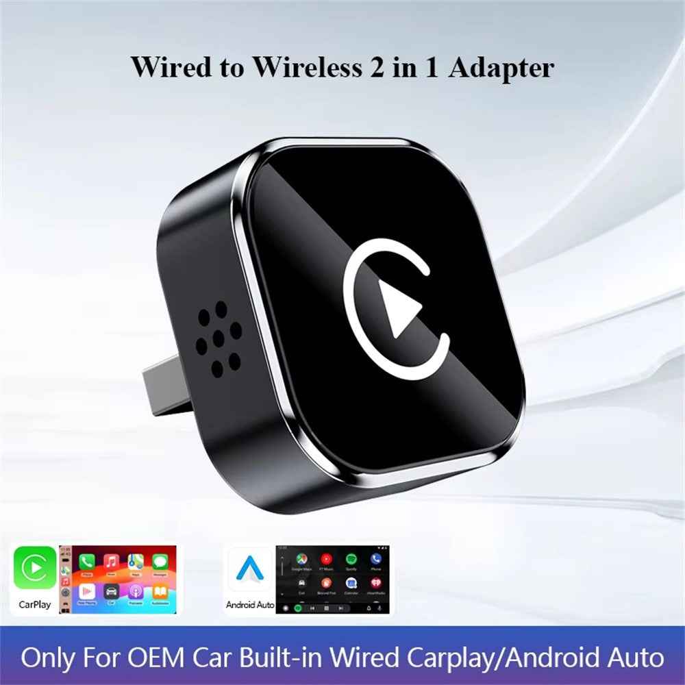 Q1A Wired to Wireless Carplay  /  Android Auto 2 in 1 Dongle Auto Connect Mini Adapter - Silver+Colorful Car Symbol