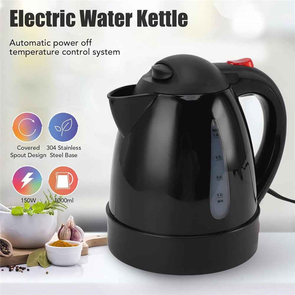 12V Portable Car Electric Water Kettle 1L 150W Fast Boiling Tea Kettle with Cigarette Lighter Cord (BPA Free, No FDA) - Black