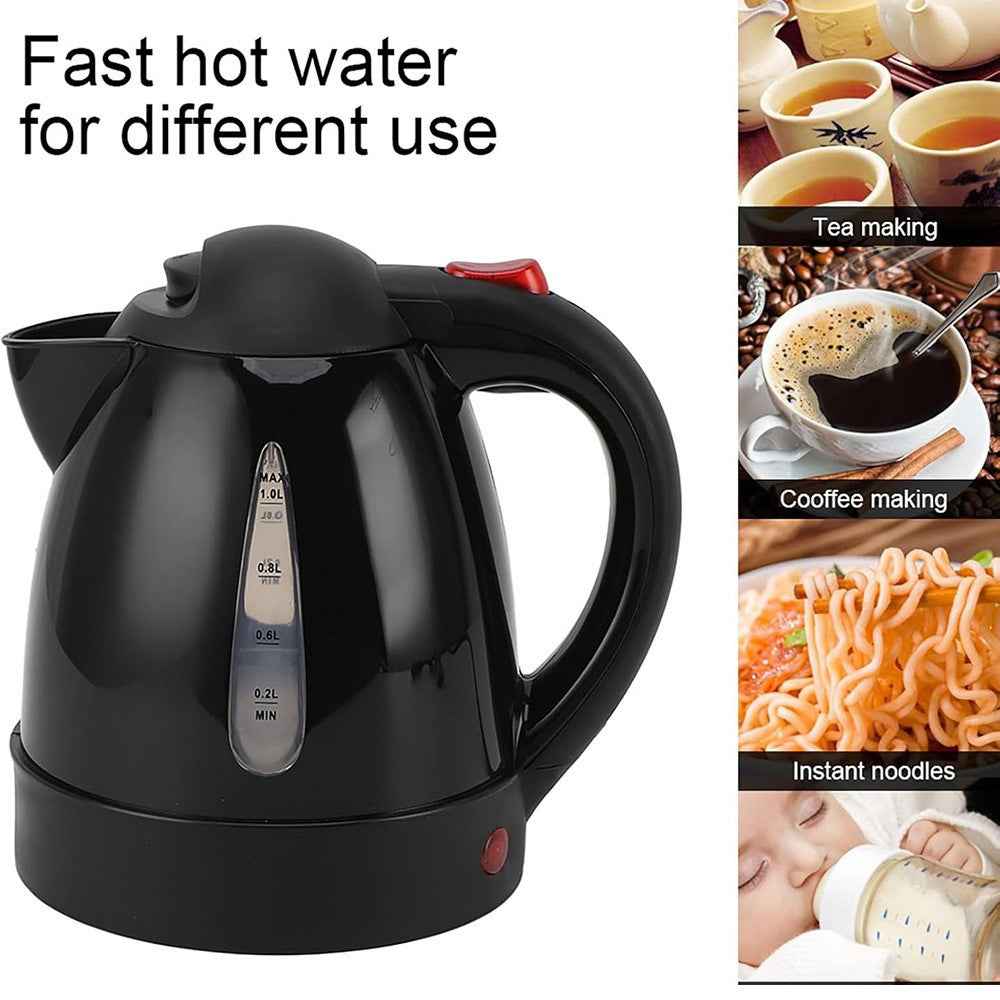 12V Portable Car Electric Water Kettle 1L 150W Fast Boiling Tea Kettle with Cigarette Lighter Cord (BPA Free, No FDA) - Black