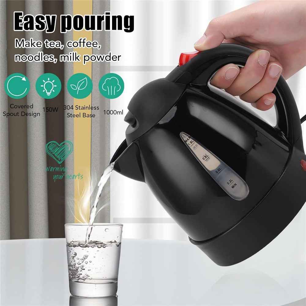 12V Portable Car Electric Water Kettle 1L 150W Fast Boiling Tea Kettle with Cigarette Lighter Cord (BPA Free, No FDA) - Black