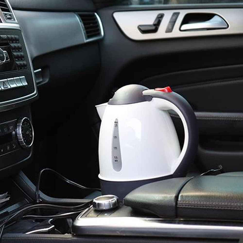 12V Portable Car Electric Water Kettle 1L 150W Fast Boiling Tea Kettle with Cigarette Lighter Cord (BPA Free, No FDA) - White