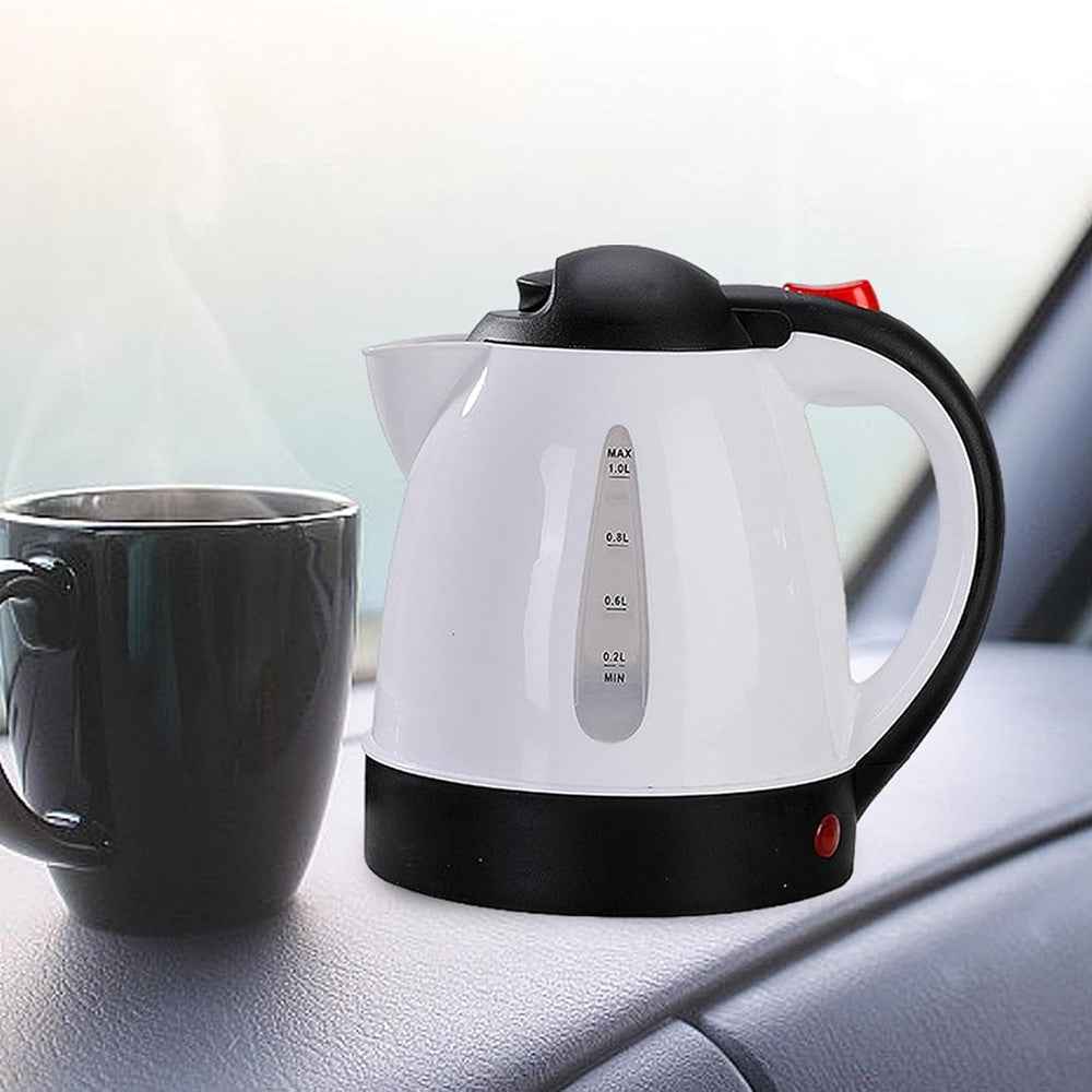 12V Portable Car Electric Water Kettle 1L 150W Fast Boiling Tea Kettle with Cigarette Lighter Cord (BPA Free, No FDA) - White