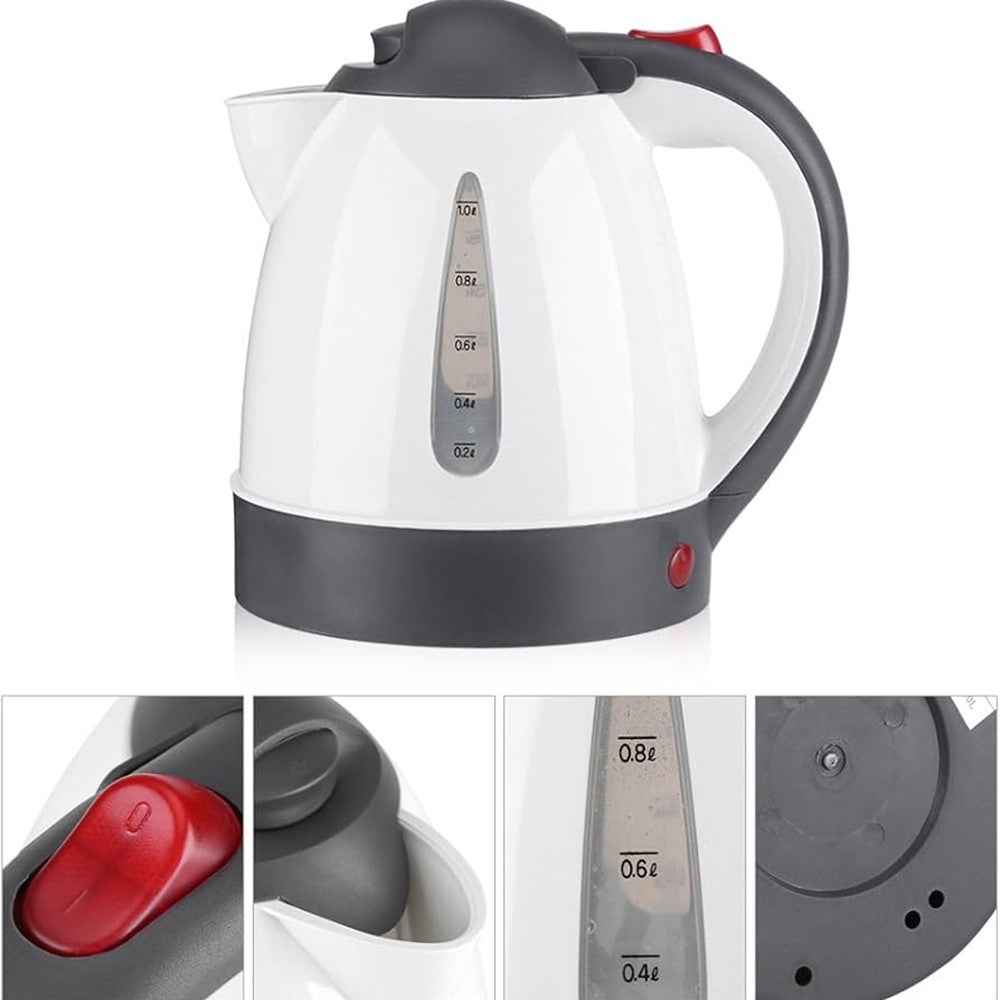 24V Portable Car Electric Water Kettle 1L 250W Fast Boiling Tea Kettle with Cigarette Lighter Cord (BPA Free, No FDA) - White