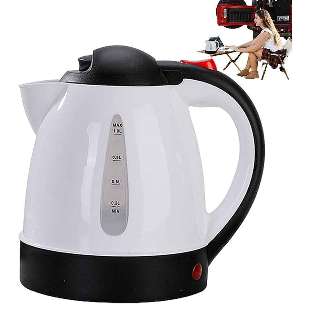 24V Portable Car Electric Water Kettle 1L 250W Fast Boiling Tea Kettle with Cigarette Lighter Cord (BPA Free, No FDA) - White