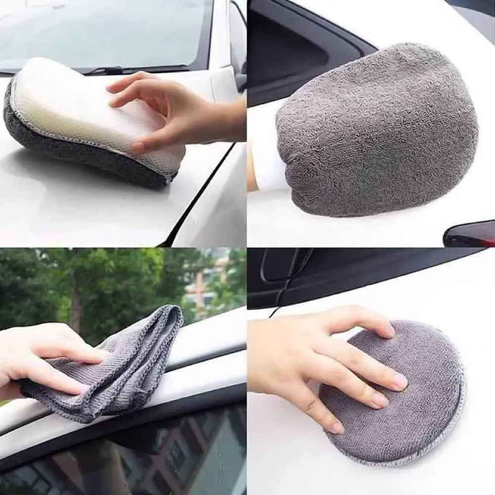 9Pcs Car Wash Kit Microfiber Towel Sponge Wax Applicator Wheel Brush Scratch Free Cleaning Set - Blue