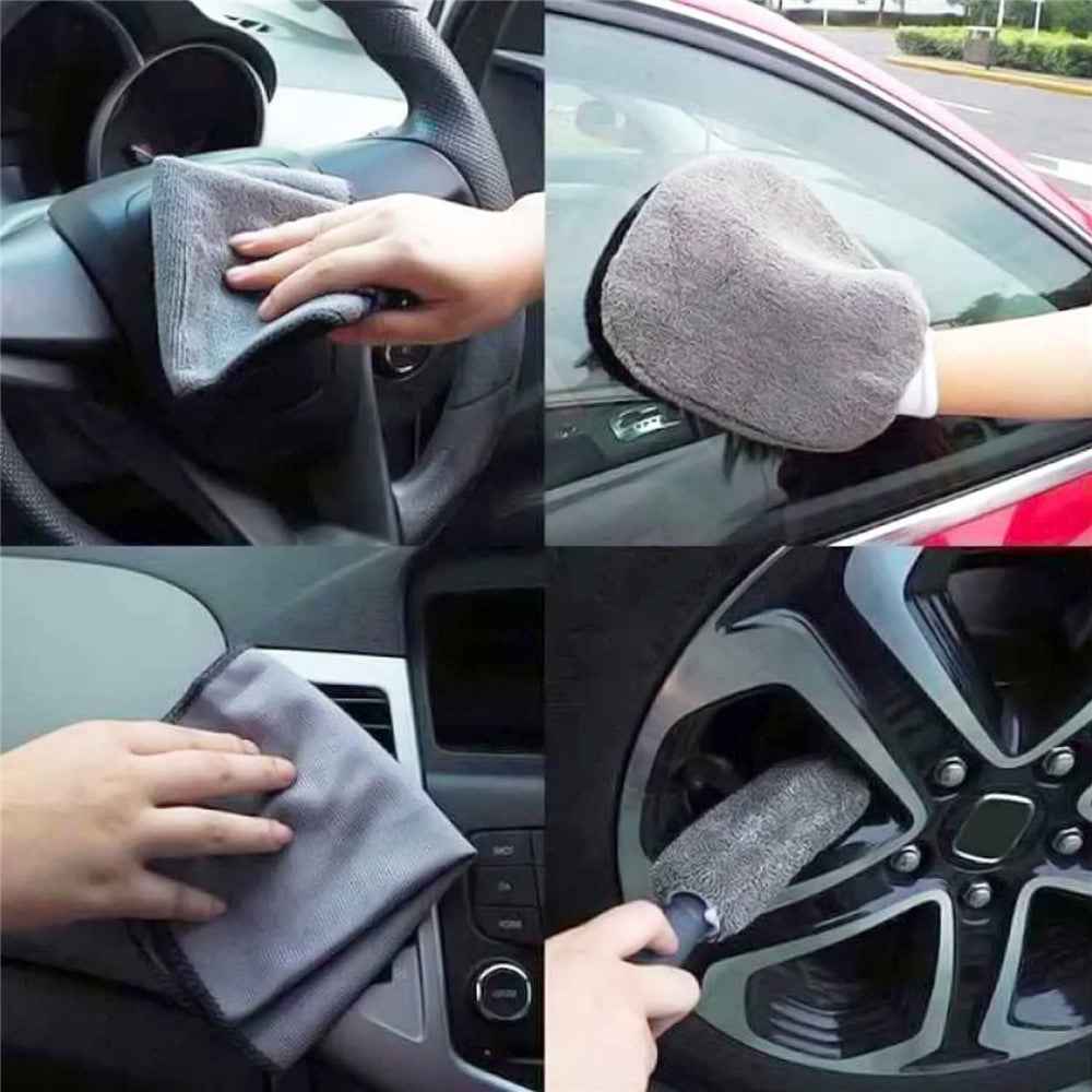 9Pcs Car Wash Kit Microfiber Towel Sponge Wax Applicator Wheel Brush Scratch Free Cleaning Set - Blue